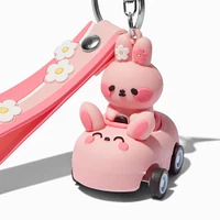 Pink Bunny Car Wristlet Keychain