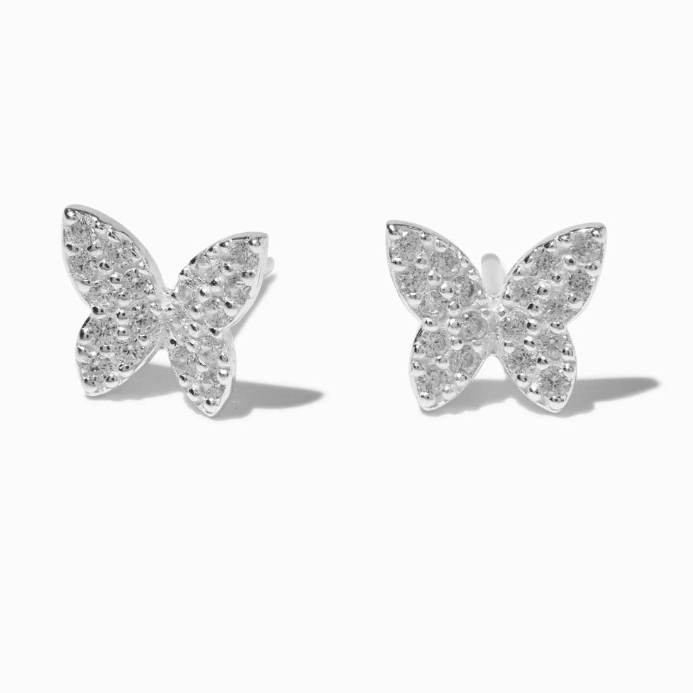 Sterling Silver Pavé Crystal Butterfly Stud Earrings