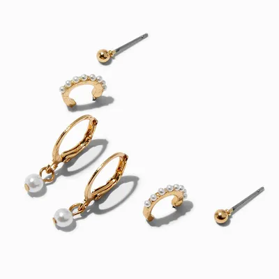Pearl & Gold-tone Earring Stackables Set - 3 Pack