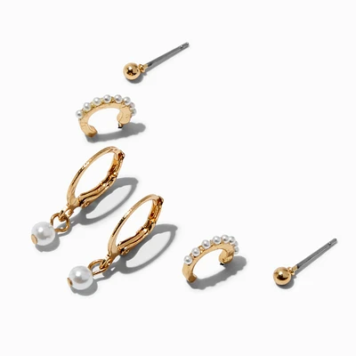 Pearl & Gold-tone Earring Stackables Set