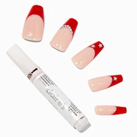 Star Bling Red Tip Squareletto Vegan Faux Nail Set - 24 Pack