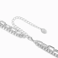 Silver Curb & Paperclip Chain Multi-Strand Necklace