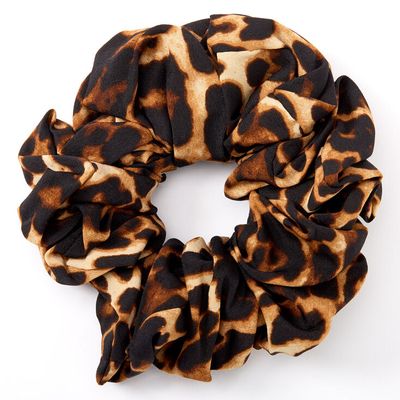 Giant Dark Leopard Hair Scrunchie - Brown