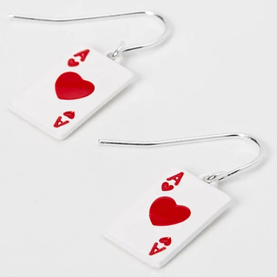 Red Ace of Hearts 1" Drop Earrings