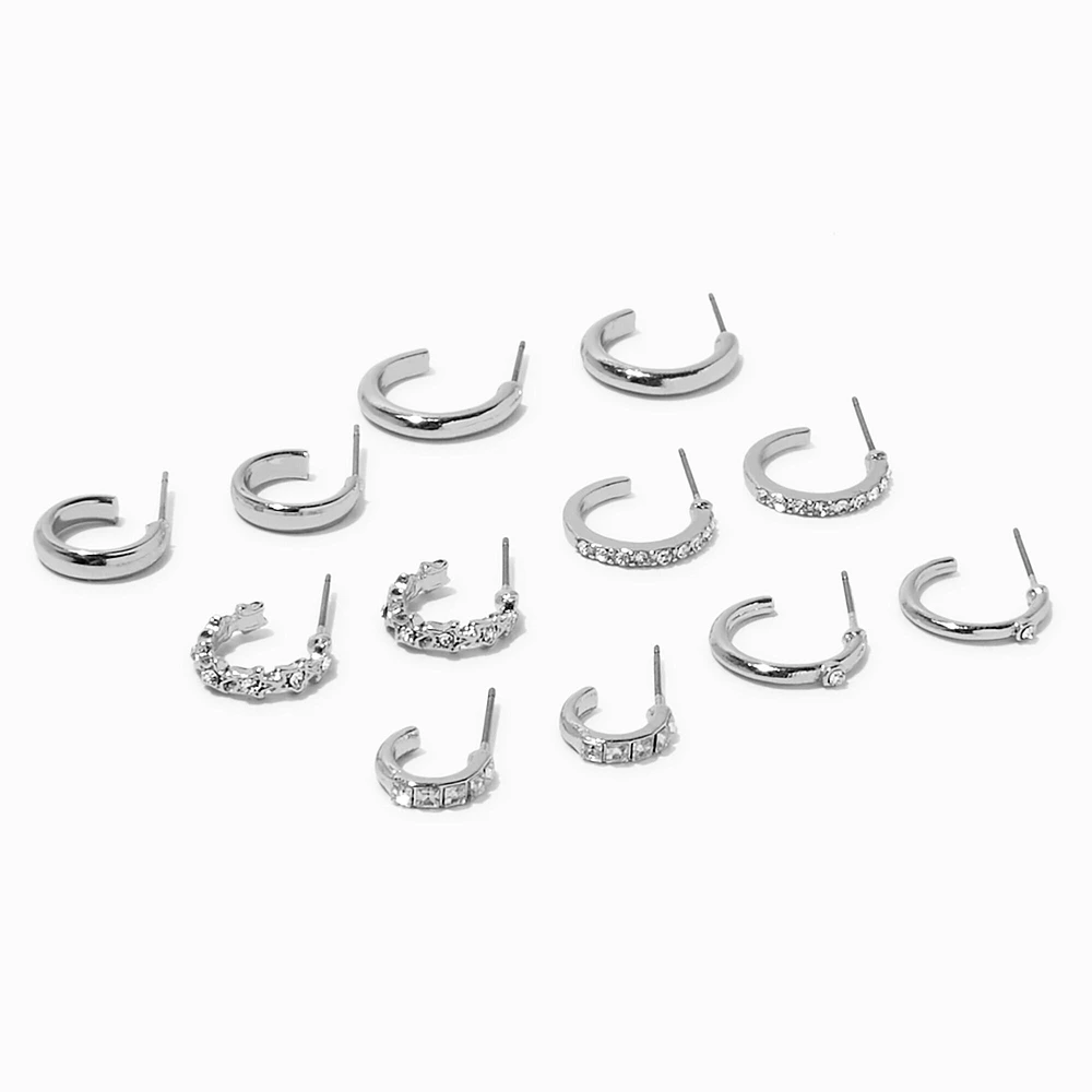 Silver-tone Crystal Hoops