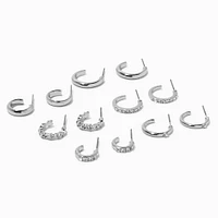 Silver-tone Crystal Hoops - 6 Pack