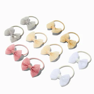 Claire's Club Neutral Glitter Bow Hair Ties - 10 Pack