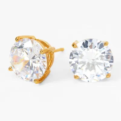 Gold Cubic Zirconia 10mm Round Stud Earrings