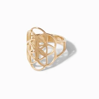 Gold-tone Stainless Steel Geometric Floral Ring