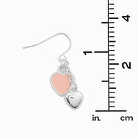 Peach Hearts Silver-tone 1" Drop Earrings