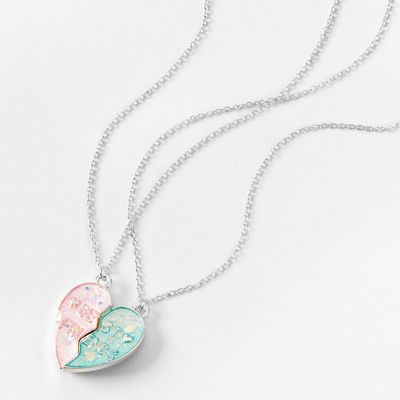 Best Friends Pink & Blue Split Heart Pendant Necklaces (2 Pack)
