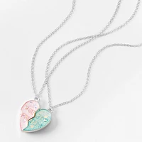 Best Friends Pink & Blue Split Heart Pendant Necklaces - 2 Pack