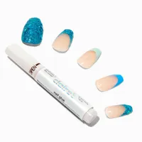 Blue Glitter Tips Coffin Vegan Faux Nail Set - 24 Pack