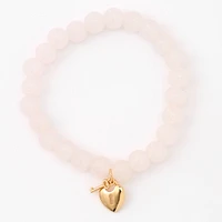 Gold Heart Lock & Key Blush Pink Beaded Stretch Bracelet