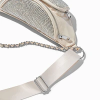 Ivory Rhinestone-Studded Faux-Leather Belt Bag