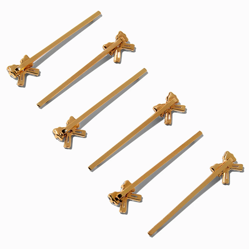 Gold Cubic Zirconia Bow Hair Pins - 6 Pack