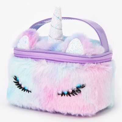 Purple Ombre Unicorn Furry Makeup Bag