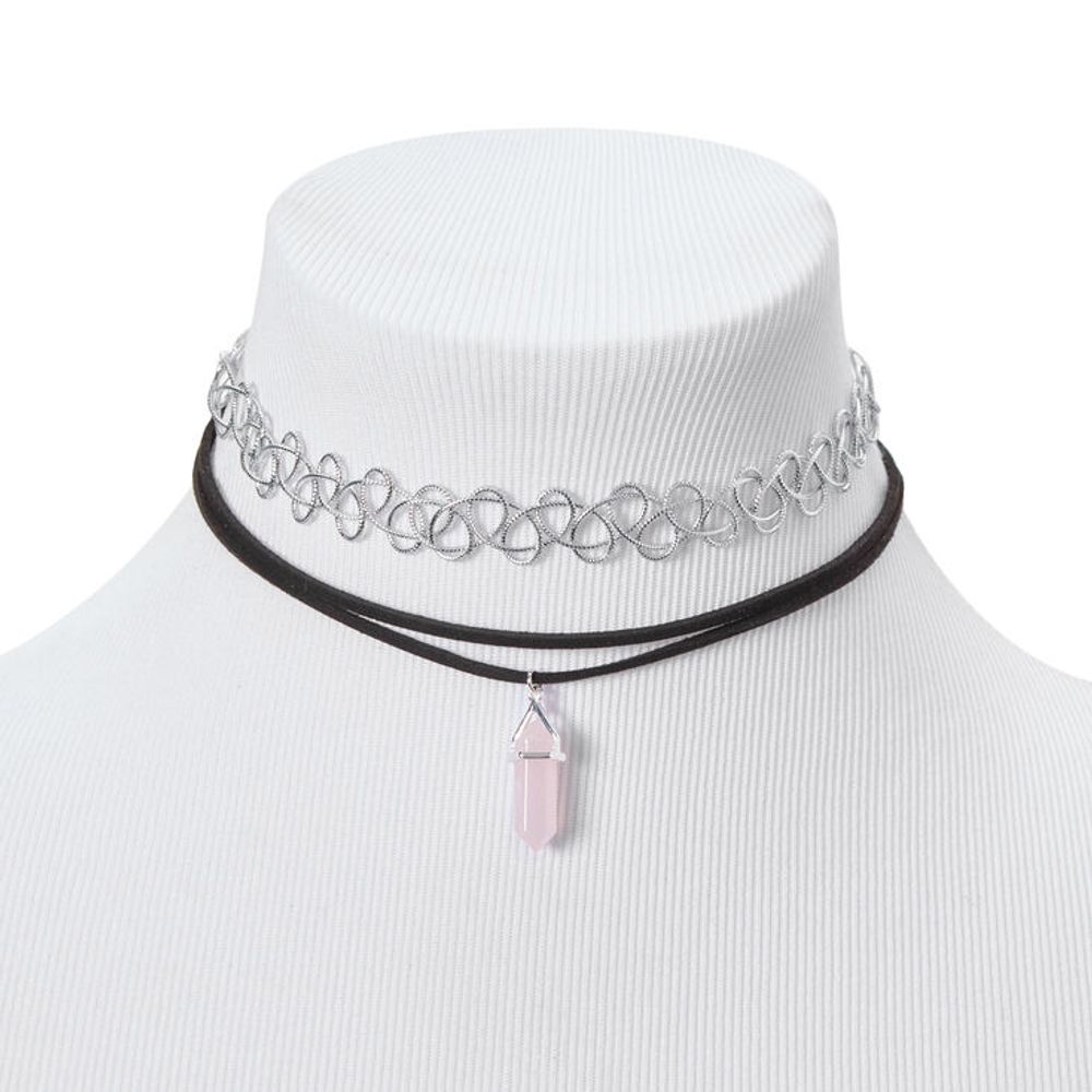 Claire's Silver Tattoo & Black Cord Rose Mystical Gem Choker Necklaces |  Dulles Town Center