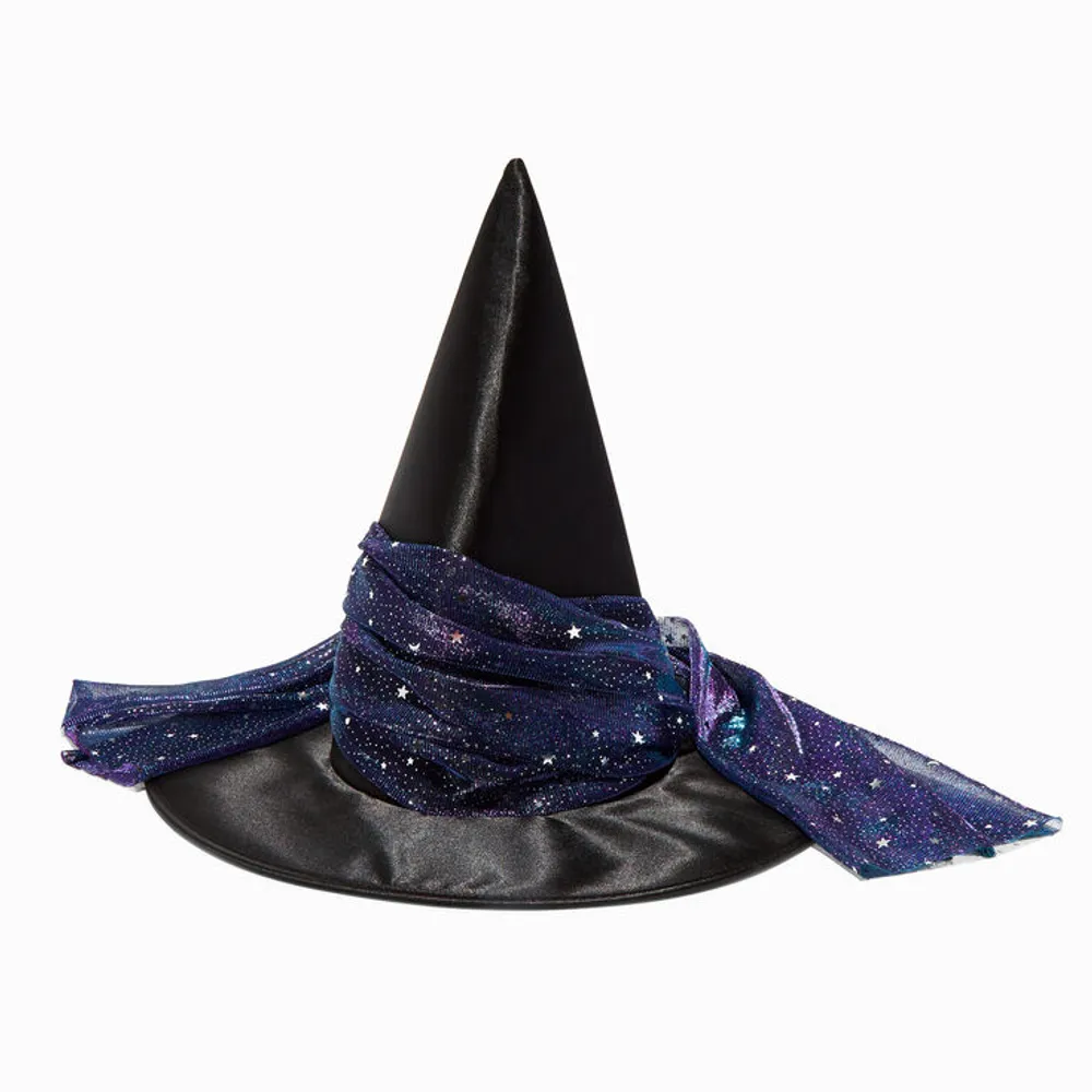 Black Feather Trim Witch Hat