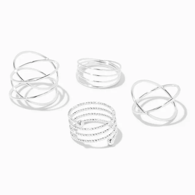 Silver Studded Assorted Ring Set - 8 Pack