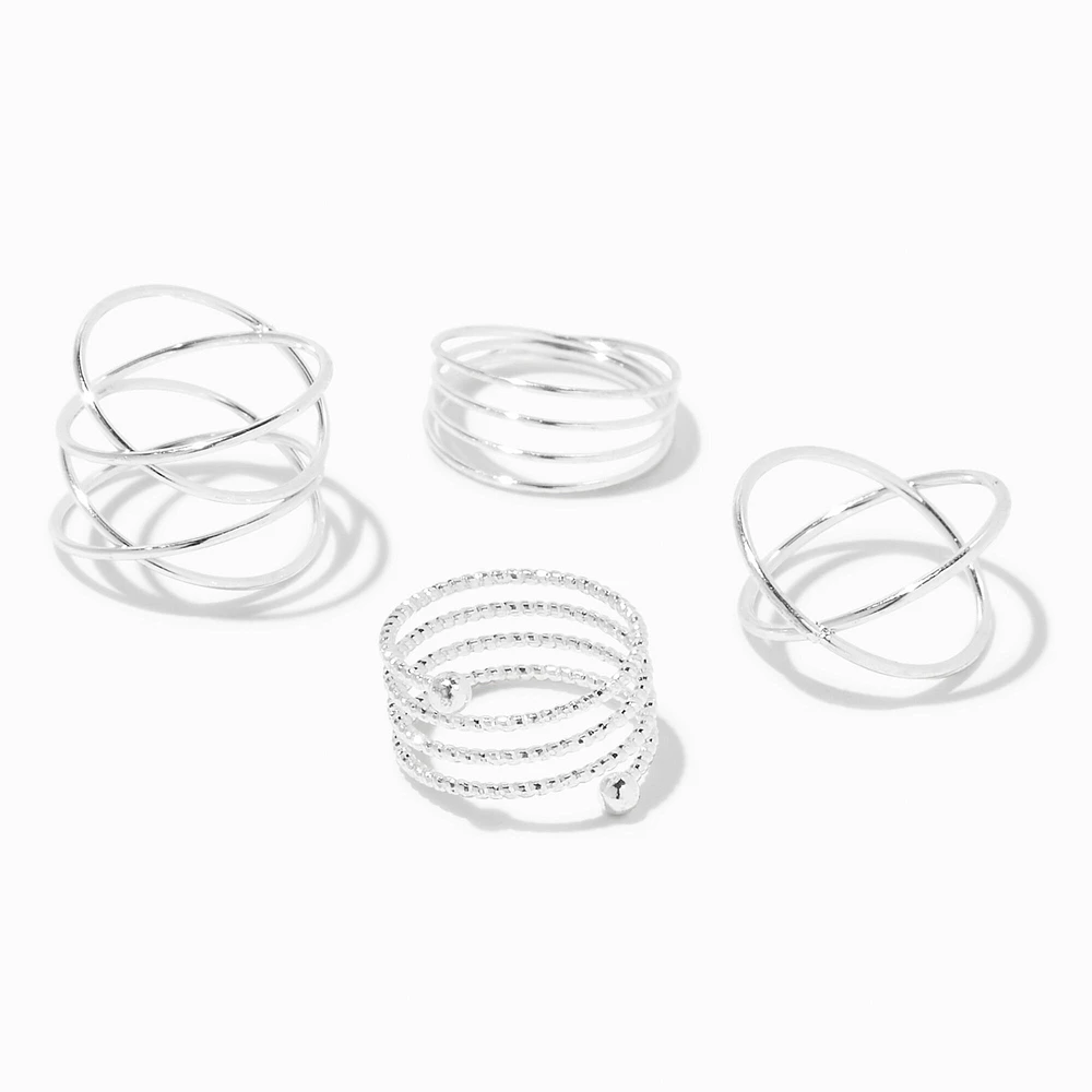 Silver Spiral Rings - 4 Pack