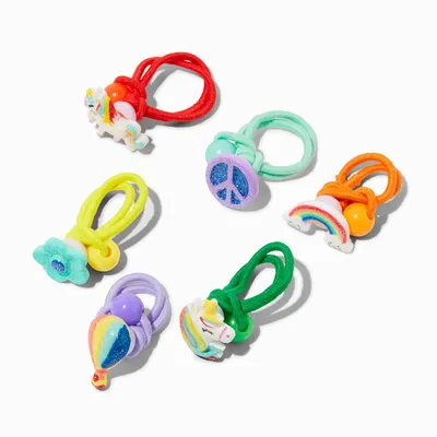 Claire's Club Rainbow Charm Ribbed Hair Ties - 6 Pack
