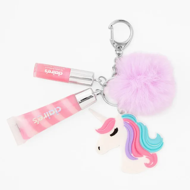 Claire's Initial Varsity Lip Gloss Keychain - M | Blue
