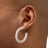 White Beaded Hoop Earrings