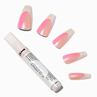 Hot Pink Shadow French Squareletto Vegan Faux Nail Set - 24 Pack