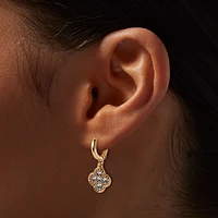 Gold-tone Crystal Clover 12mm Hoop Earrings
