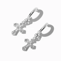 Silver-tone Celtic Cross Hoop Earrings