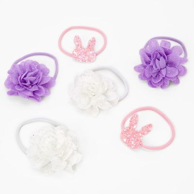 Claire's Club Chiffon Flowers & Glittery Bunny Hair Ties - 6 Pack