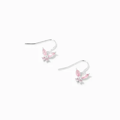 Pink Cubic Zirconia Butterfly 0.5" Drop Earrings