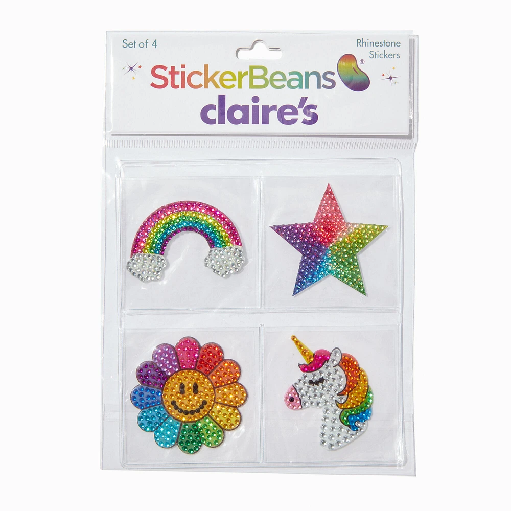 StickerBeans® x Claire's Rainbow Unicorn Rhinestone Sticker Set - 4 Pack