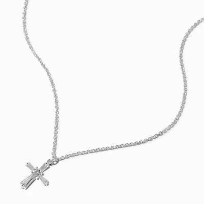 Silver-tone Cubic Zirconia Cross Pendant Necklace