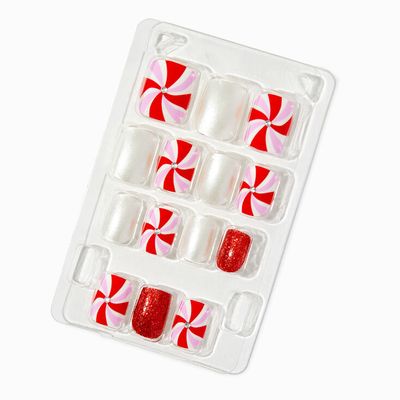 Christmas Peppermint Swirl Square Press On Faux Nail Set -  24 Pack