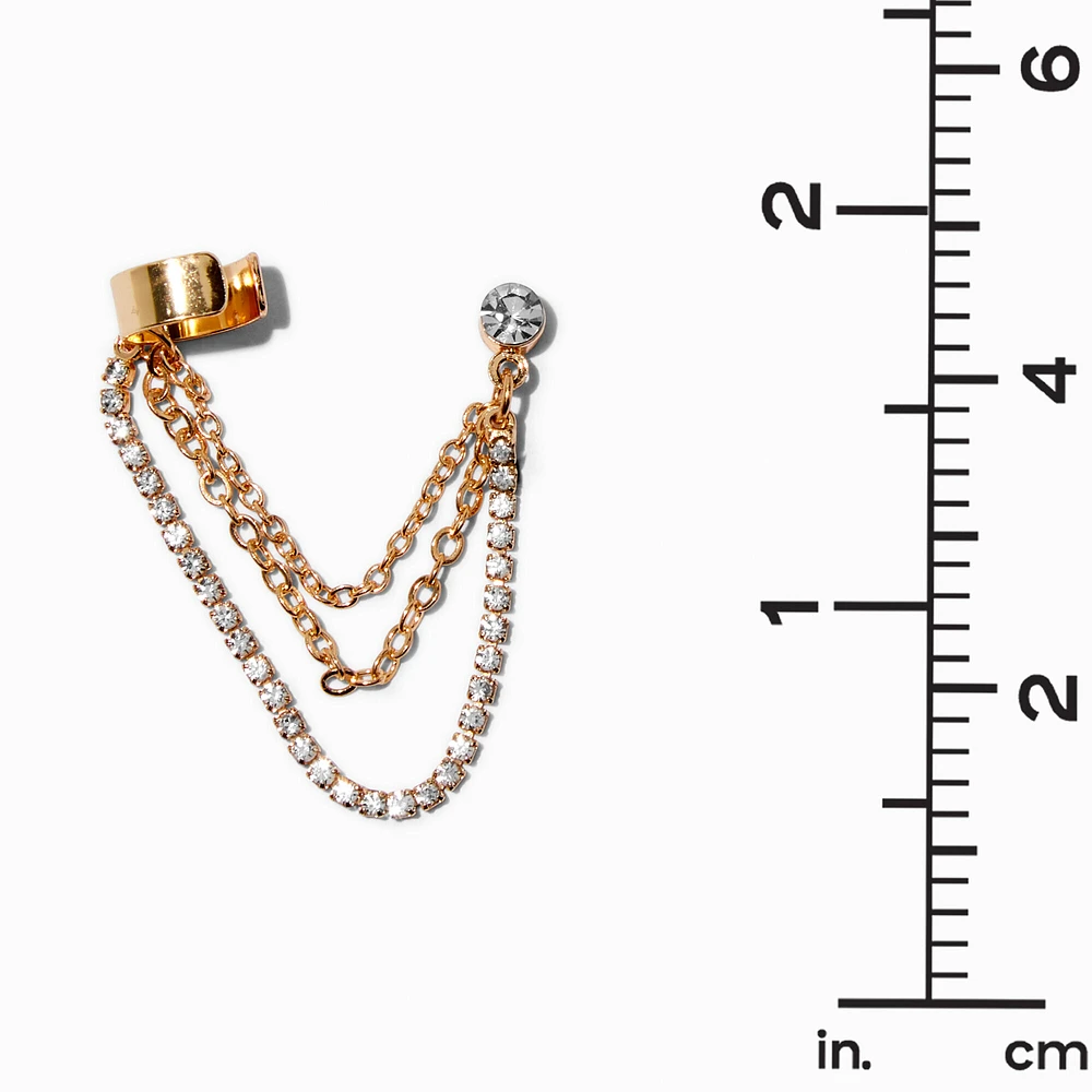 Gold-tone Crystal Swag Cuff Connector Earrings