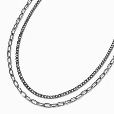 Hematite Curb & Paperclip Chain Multi-Strand Necklace