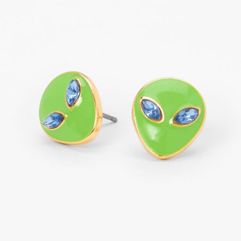 Embellished Green Alien Stud Earrings