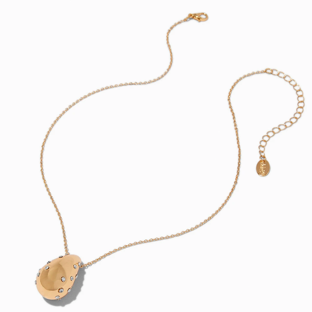 Gold-tone Crystal Studded Bubble Teardrop Pendant Necklace