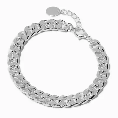 Silver-tone Flat Curb Chain Bracelet