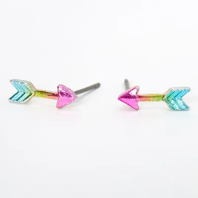 Silver Anodized Rainbow Arrow Stud Earrings