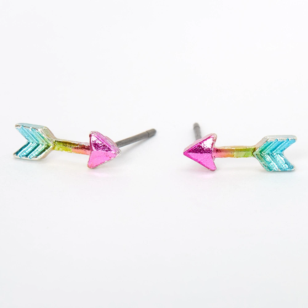 Anodized Rainbow Arrow Stud Earrings