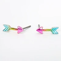 Silver Anodized Rainbow Arrow Stud Earrings