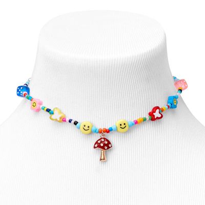 Multicolor Beaded Mushroom Choker Necklace