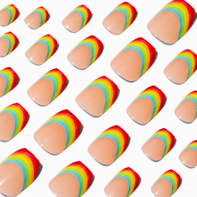Rainbow French Tip Coffin Vegan Press On Faux Nail Set - 24 Pack