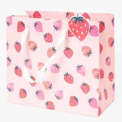 Pink Strawberry Print Gift Bag - Medium