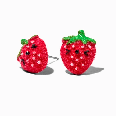 Fuzzy Strawberry Stud Earrings