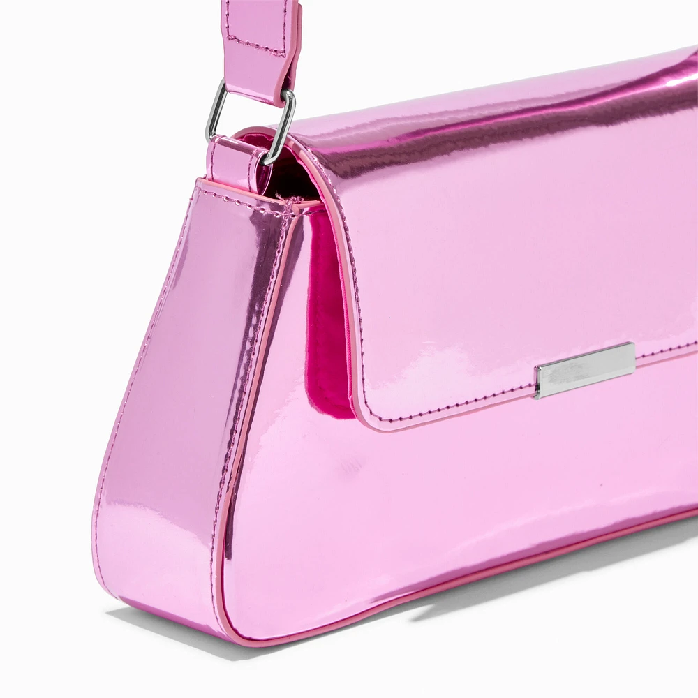 Mirrored Pink Baguette Shoulder Bag