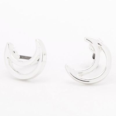Silver Open Moon Stud Earrings